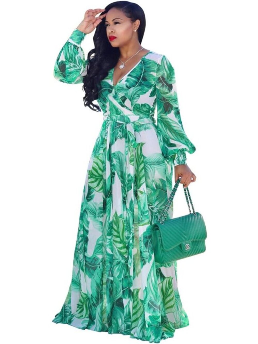 Chic Summer Boho Maxi Dress - Deep V-Neck Chiffon, Sizes S-5XL, Perfect for Any